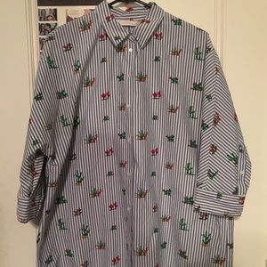 Zara Striped Succulent Oversized Button Down